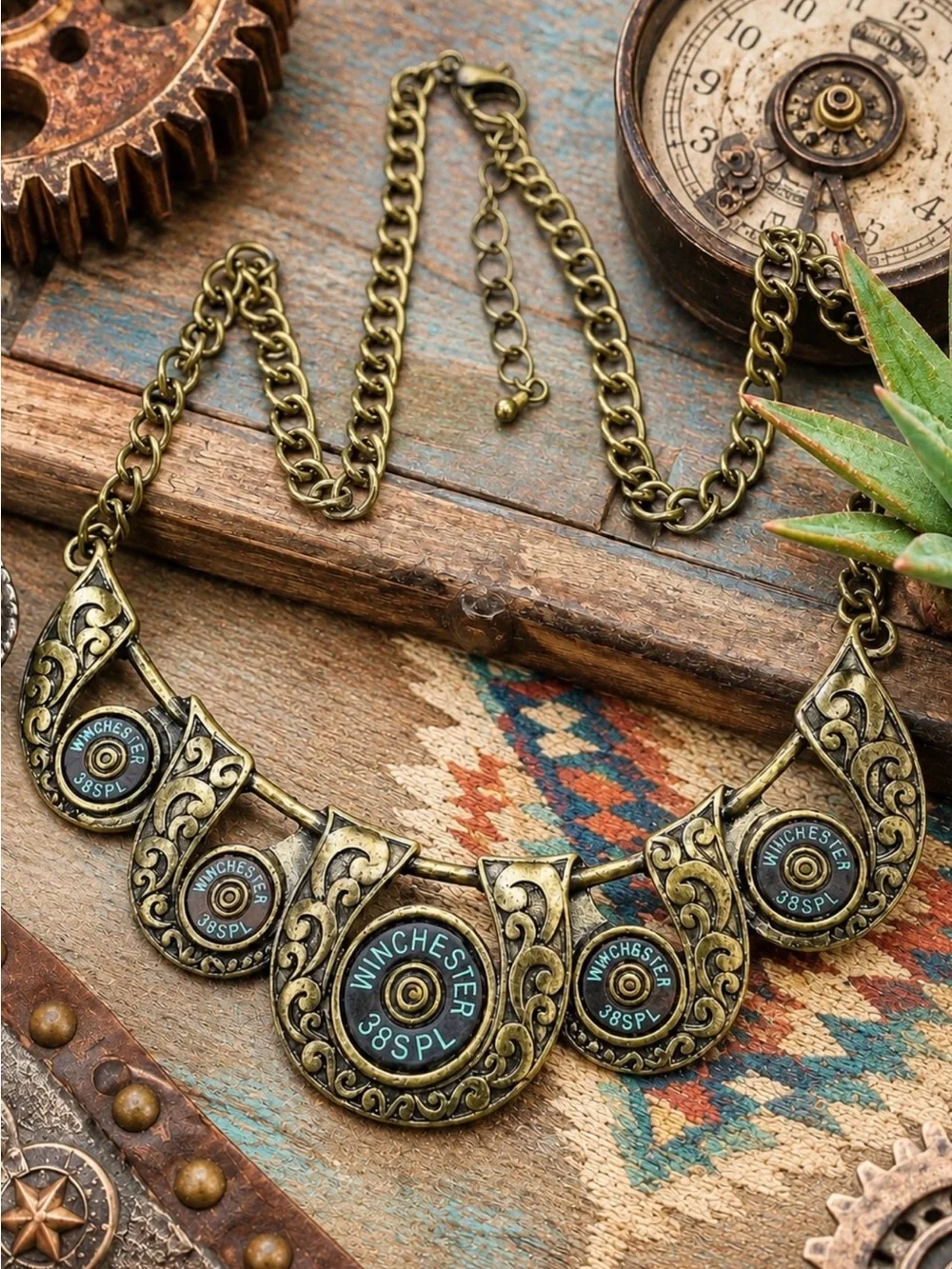 Necklace Western Steampunk Bullet Winchester Brass Statement Collar